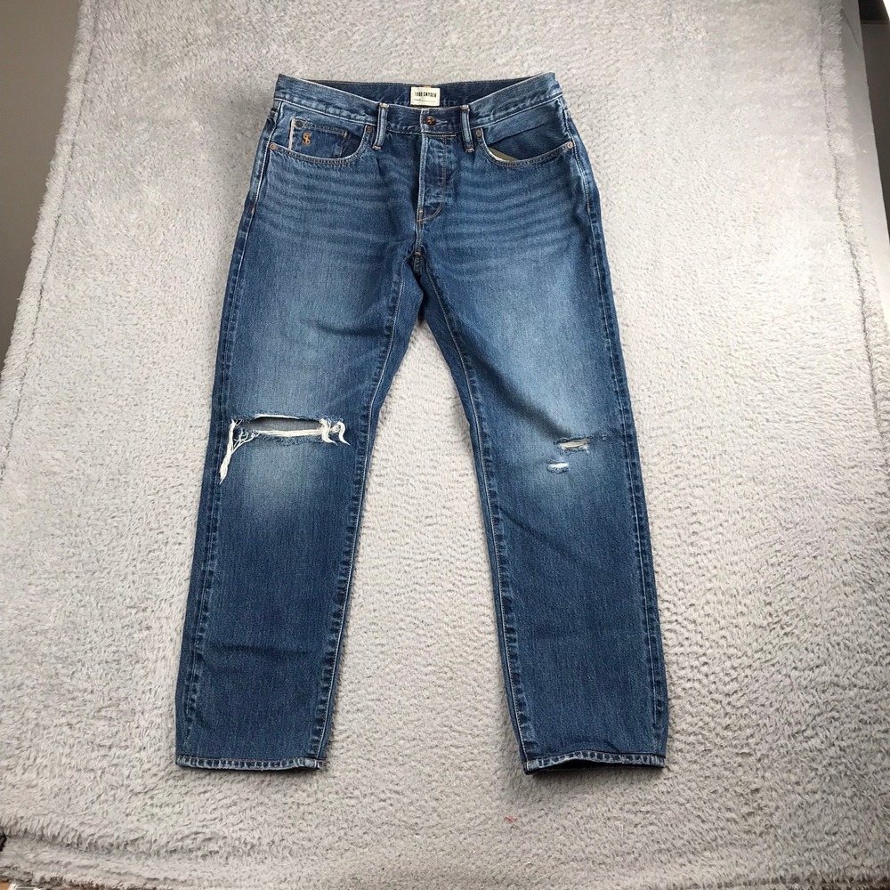 Todd Snyder Jeans Mens 33 (33x28) Blue Slim Fit 12.5oz Selvedge Denim Distressed